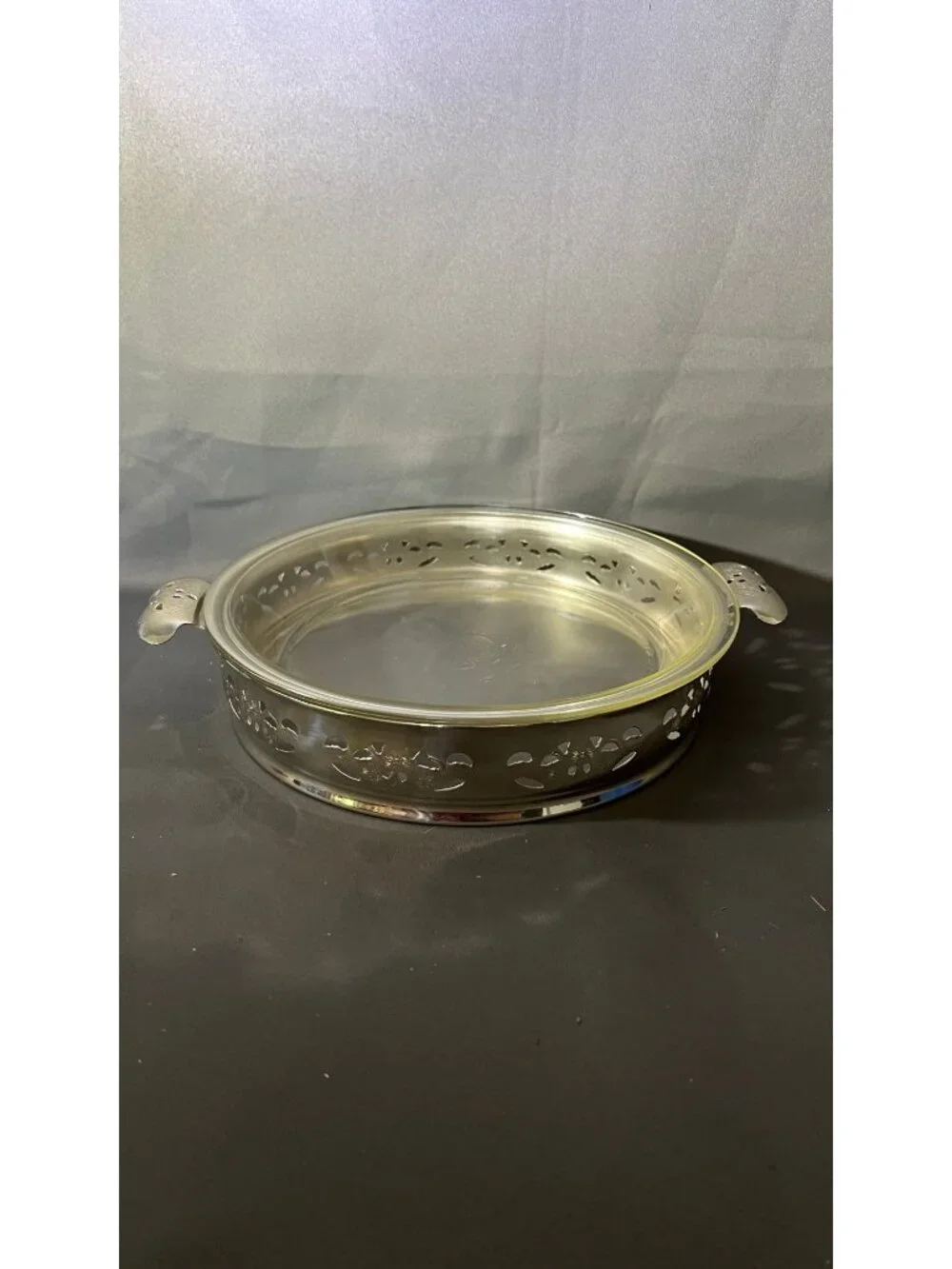 Vintage Pyrex 209 Clear Glass & Silverplate Casserole Dish Holder